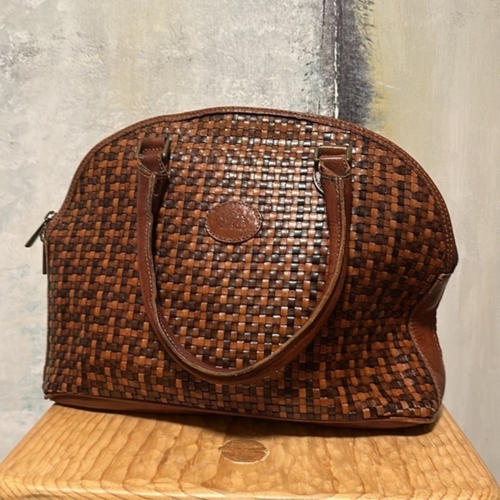 Woven Leather Satchel in Brown - Classic Handheld Bag